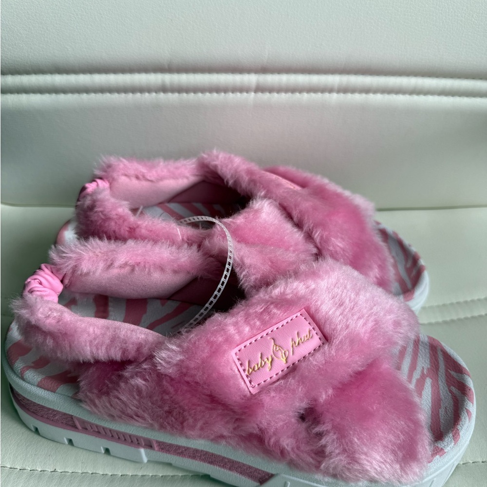 Puma Fuzzy Pink Platform Slides US 6.5 | Y2K Chunky Sandals Faux Fur Bratz - Picture 3 of 8